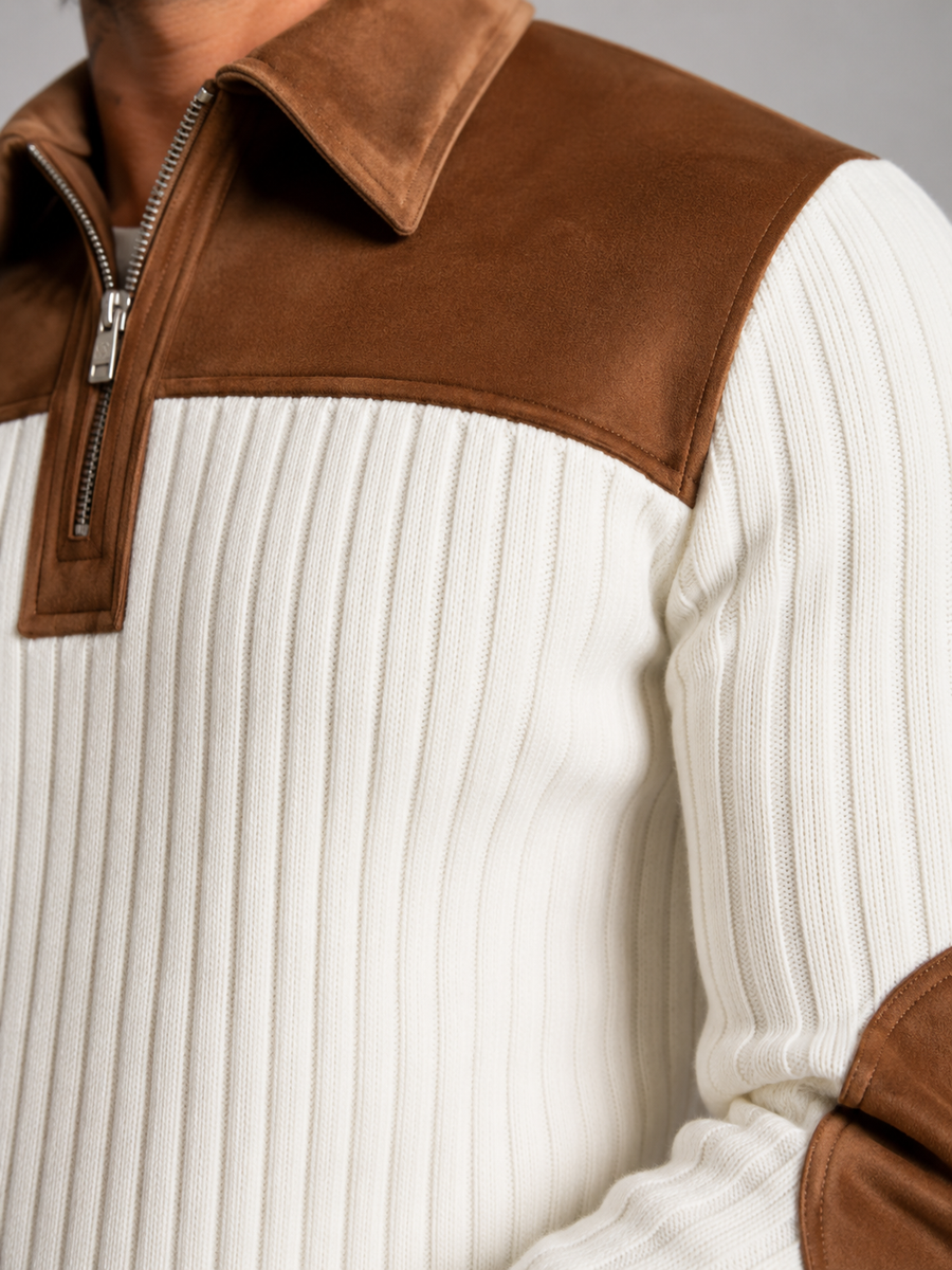 Men's contrast yoke ribbed quarter-zip jumper