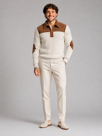Men's contrast yoke ribbed quarter-zip jumper