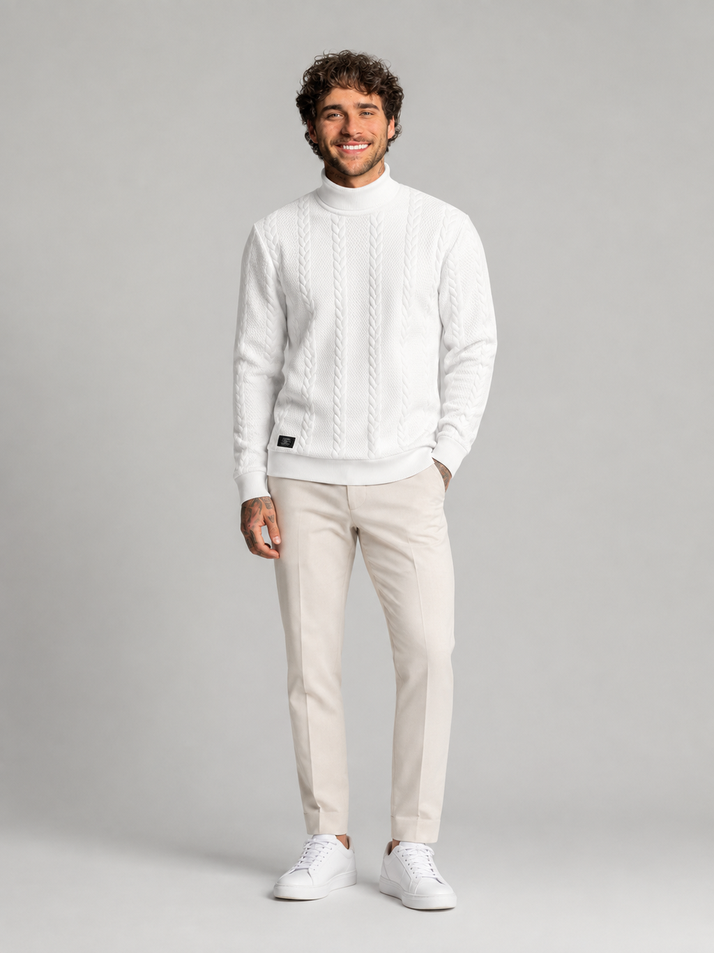 Men's textured jacquard knit high neck jumper