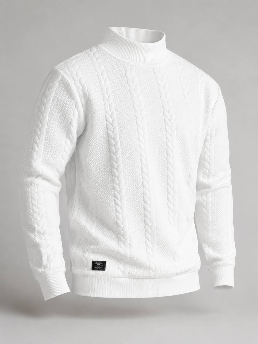 Men's textured jacquard knit high neck jumper