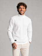 Men's textured jacquard knit high neck jumper
