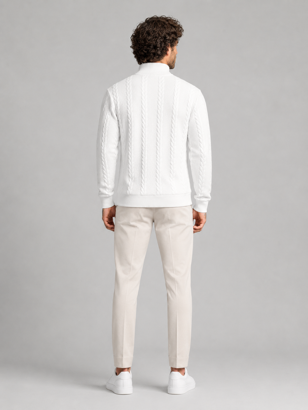 Men's textured jacquard knit high neck jumper