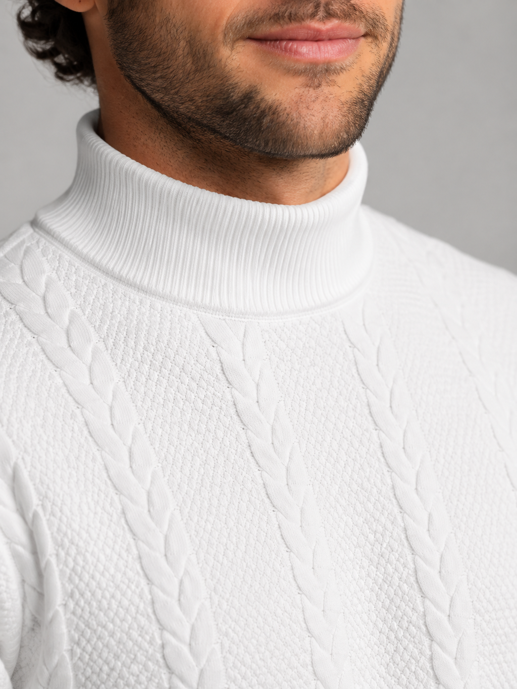 Men's textured jacquard knit high neck jumper