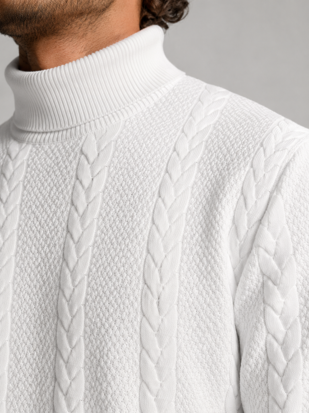 Men's textured jacquard knit high neck jumper
