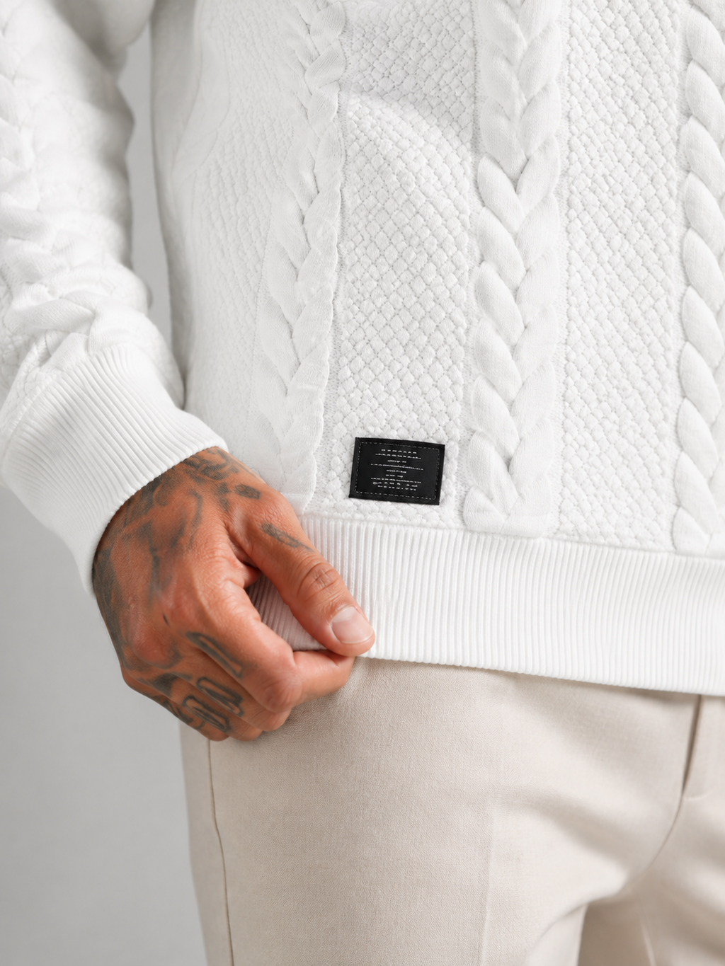 Men's textured jacquard knit high neck jumper