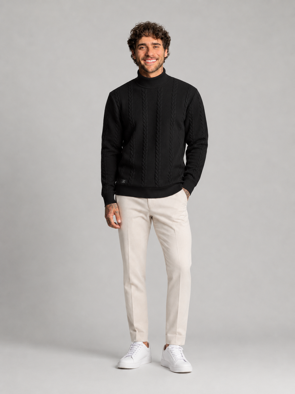 Men's textured jacquard knit high neck jumper