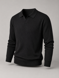 Men's ribbed open-collar polo jumper