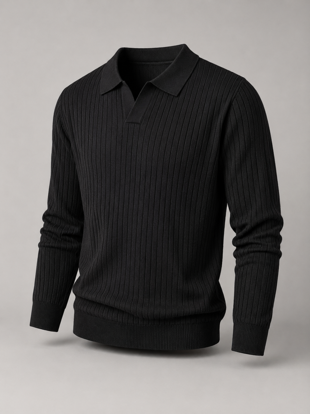 Men's ribbed open-collar polo jumper