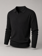 Men's ribbed open-collar polo jumper