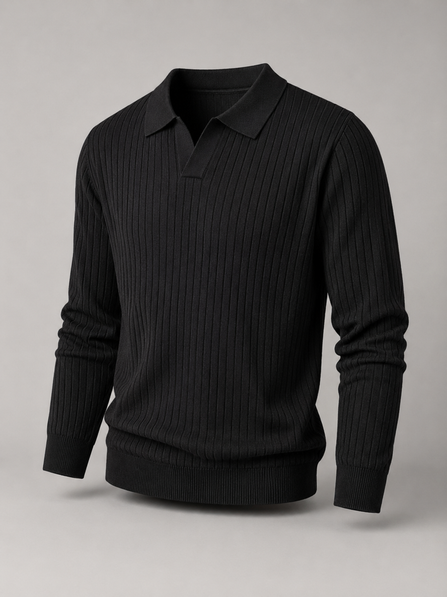 Men's ribbed open-collar polo jumper