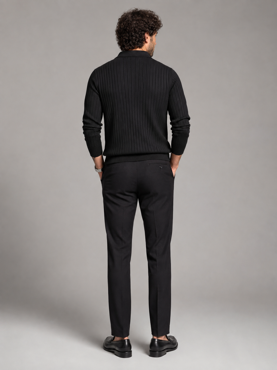 Men's ribbed open-collar polo jumper