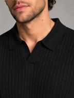 Men's ribbed open-collar polo jumper