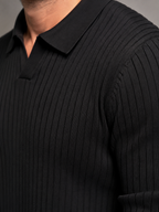 Men's ribbed open-collar polo jumper