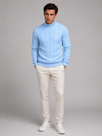 Men's cable knit roll neck jumper