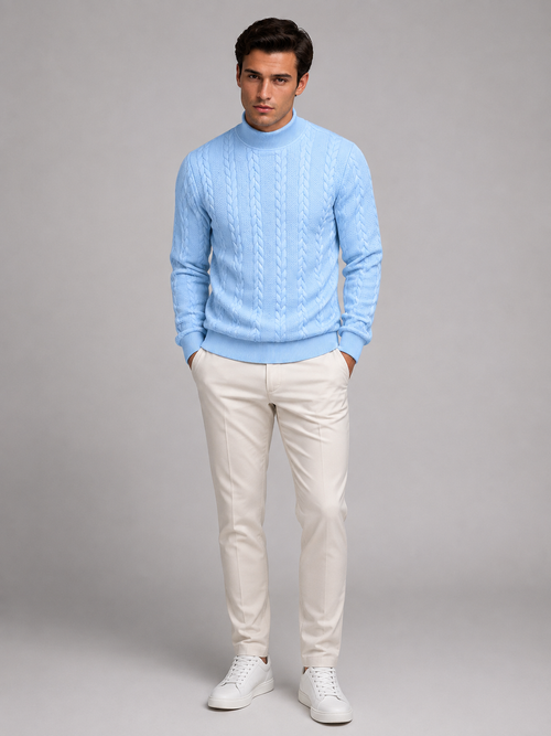 Men's cable knit roll neck jumper