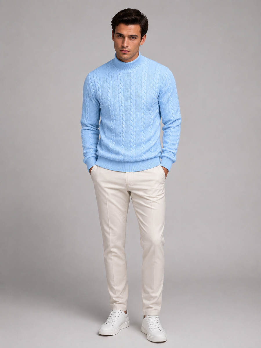 Men's cable knit roll neck jumper