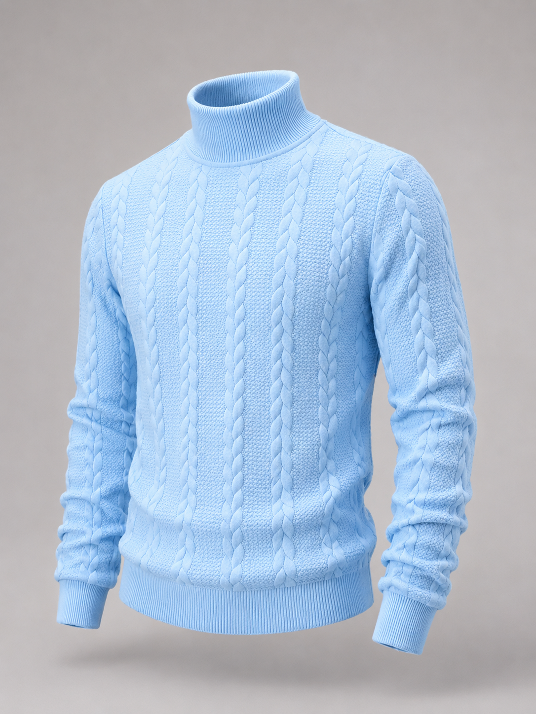 Men's cable knit roll neck jumper