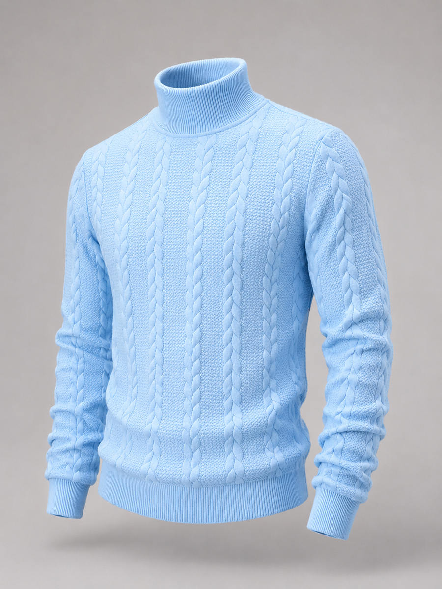 Men's cable knit roll neck jumper