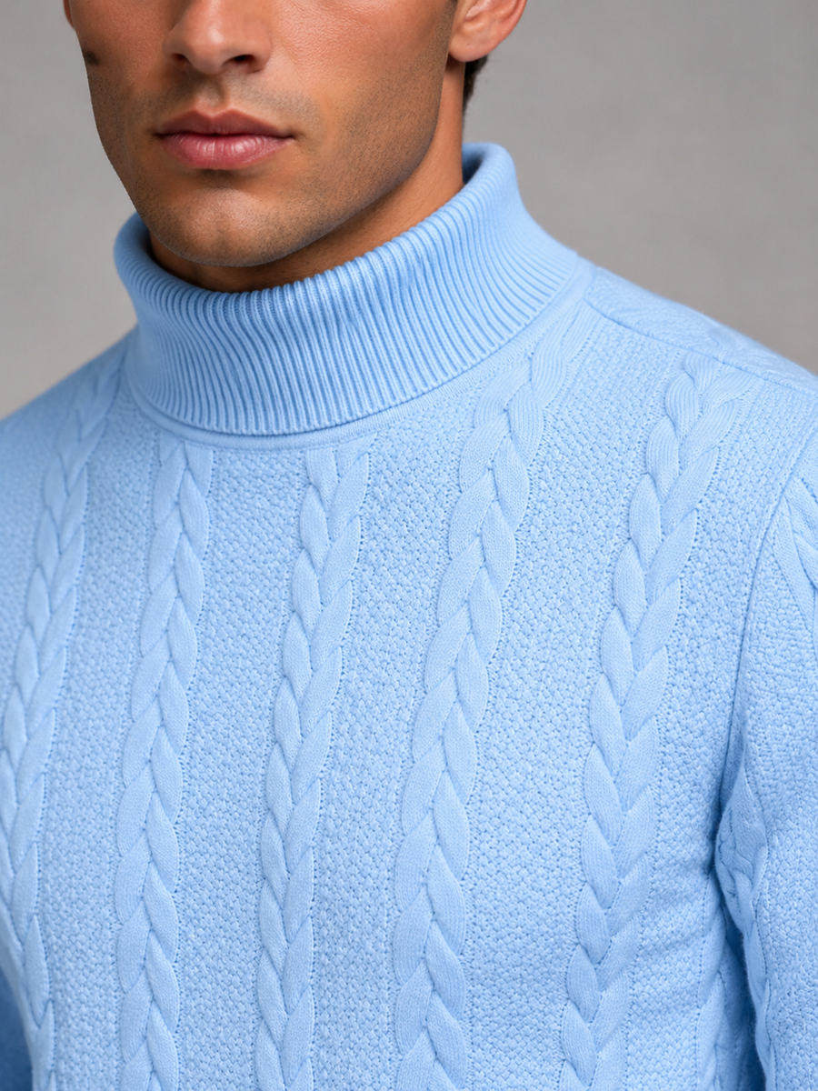 Men's cable knit roll neck jumper