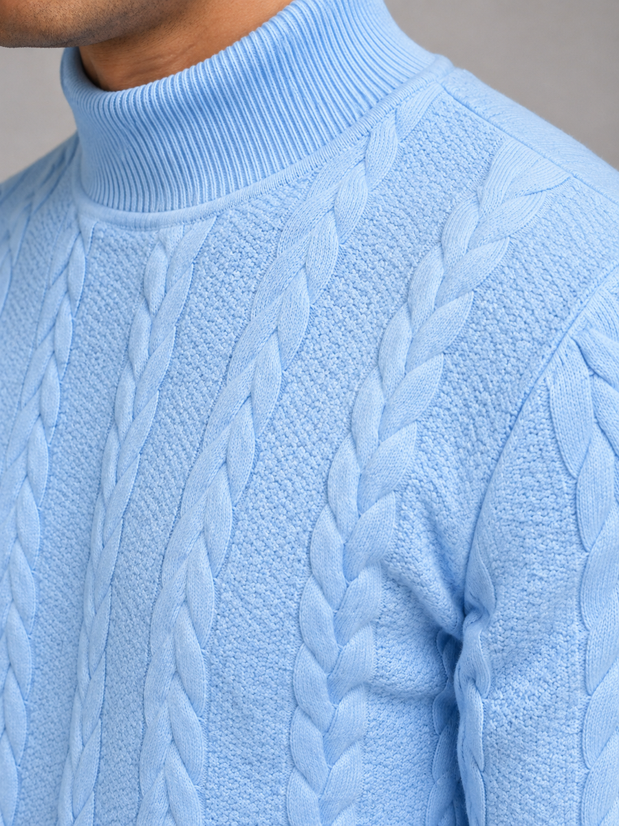 Men's cable knit roll neck jumper