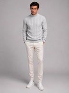 Men's cable knit roll neck jumper