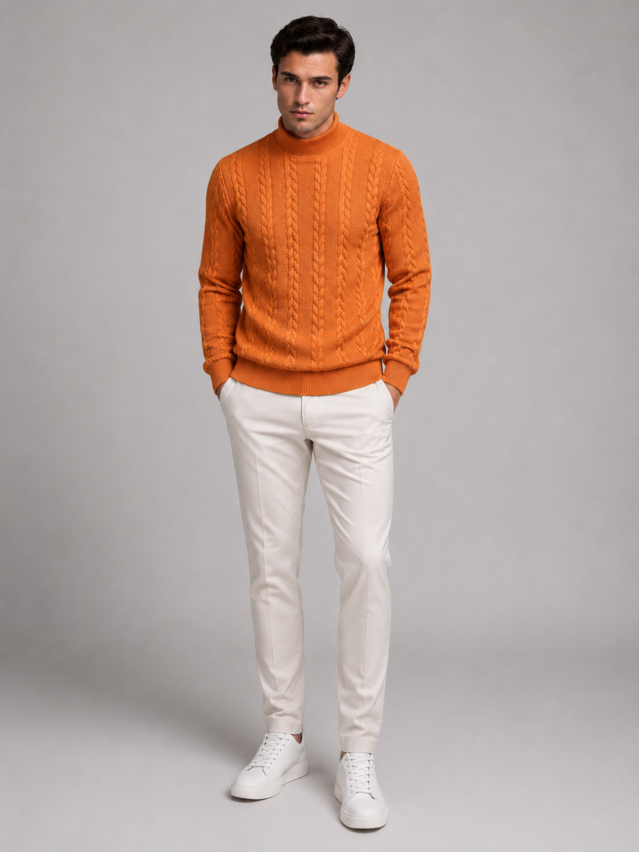 Men's cable knit roll neck jumper