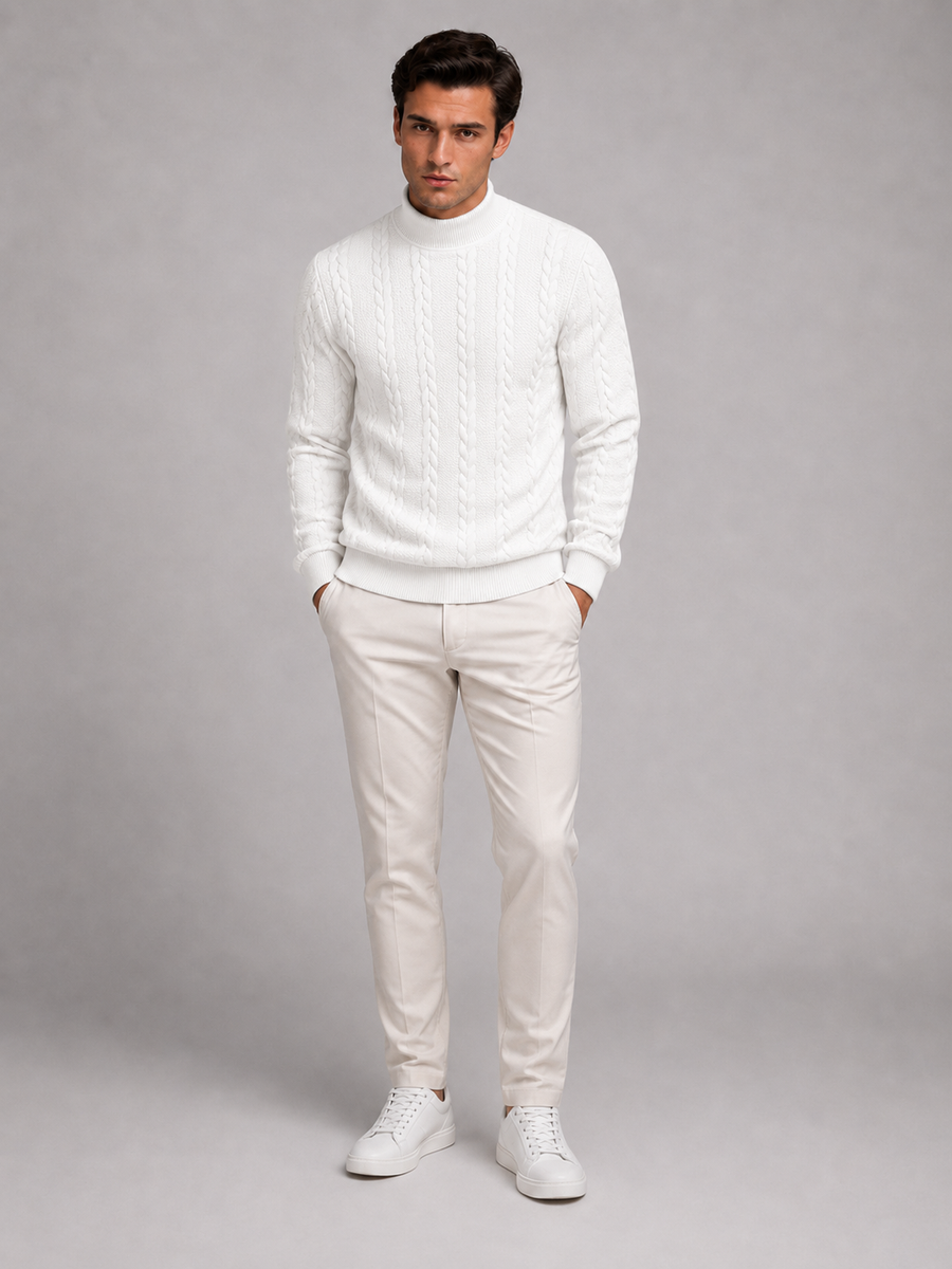 Men's cable knit roll neck jumper