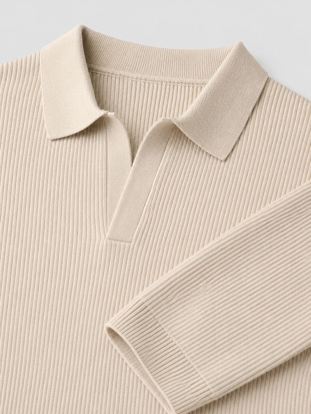 Women's ribbed knit polo top with collar and button placket
