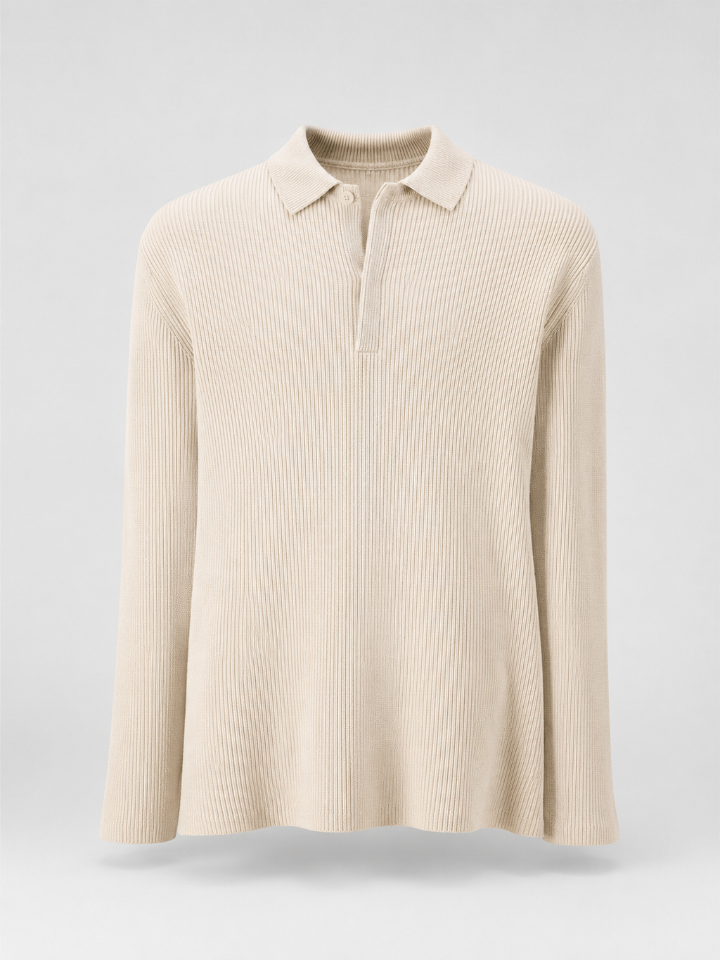Women's ribbed knit polo top with collar and button placket
