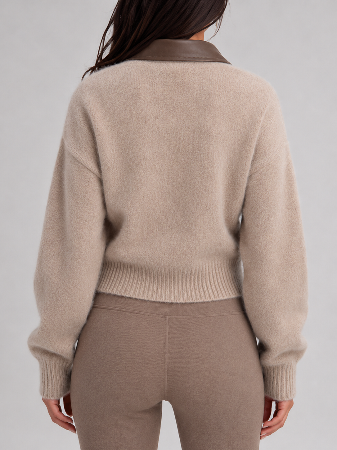 Women's zip-up cardigan in soft brushed knit with a high neck