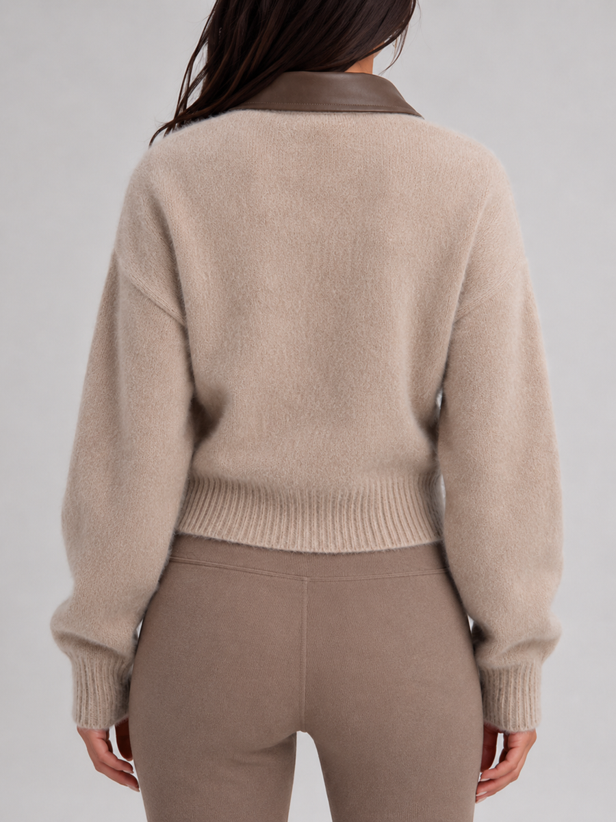 Women's zip-up cardigan in soft brushed knit with a high neck