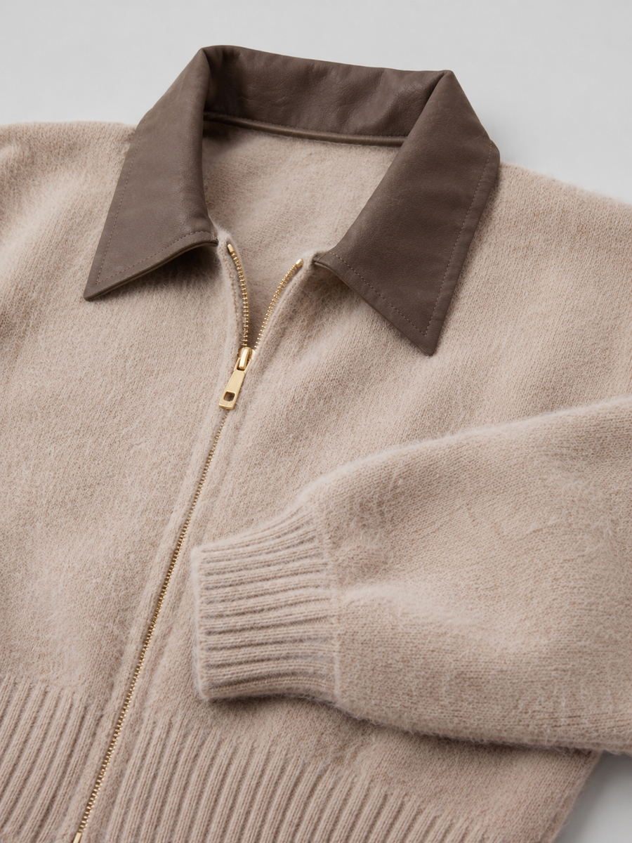 Women's zip-up cardigan in soft brushed knit with a high neck