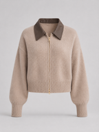 Women's zip-up cardigan in soft brushed knit with a high neck