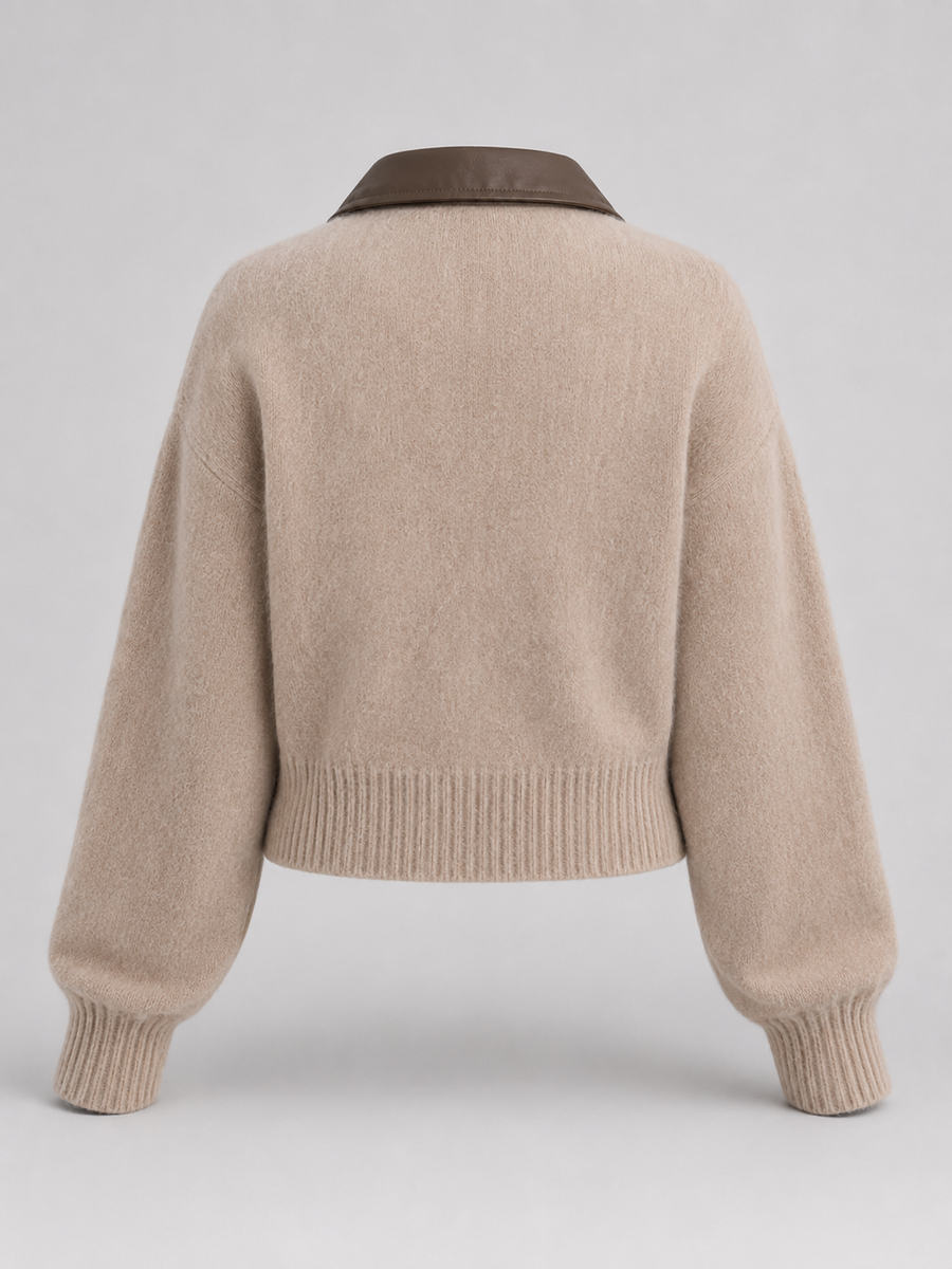 Women's zip-up cardigan in soft brushed knit with a high neck