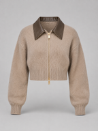 Women's cropped zip-up cardigan in a furry brushed knit