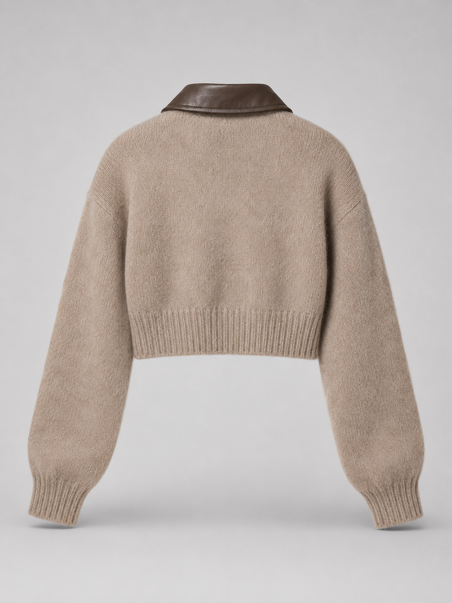 Women's cropped zip-up cardigan in a furry brushed knit