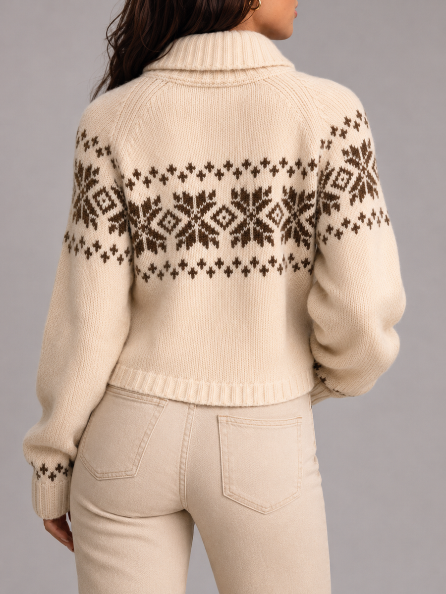 Women's Fair Isle knitted cardigan with a zip front and high collar