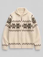 Women's Fair Isle knitted cardigan with a zip front and high collar