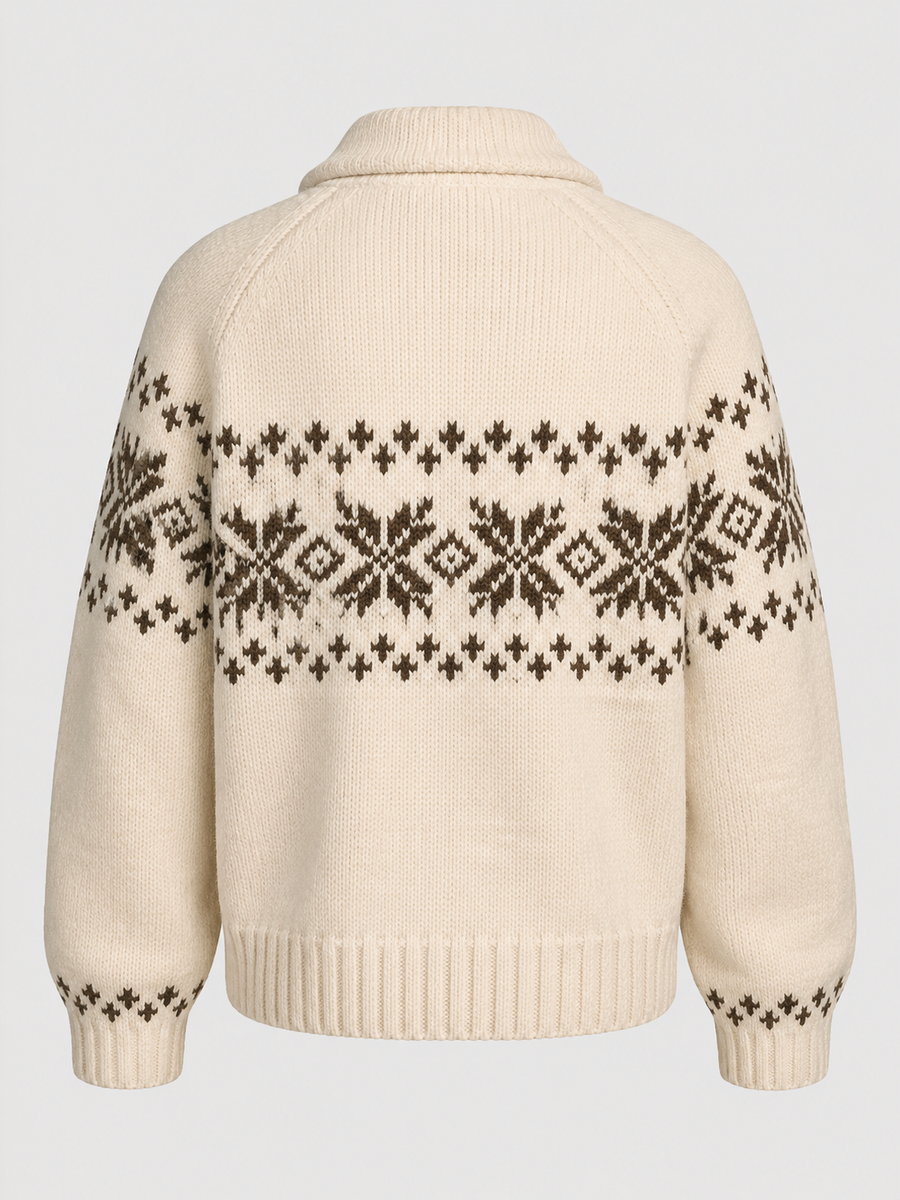 Women's Fair Isle knitted cardigan with a zip front and high collar