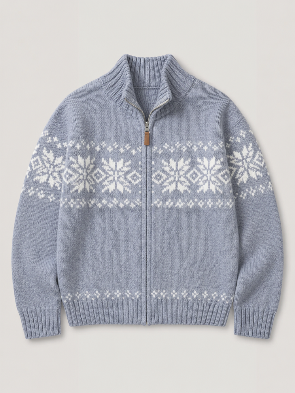 Women's Fair Isle knitted cardigan with a zip front and high collar