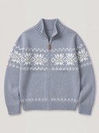 Women's Fair Isle knitted cardigan with a zip front and high collar