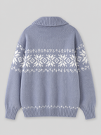 Women's Fair Isle knitted cardigan with a zip front and high collar