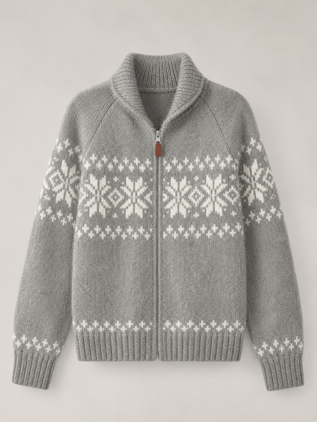 Women's Fair Isle knitted cardigan with a zip front and high collar