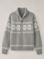 Women's Fair Isle knitted cardigan with a zip front and high collar