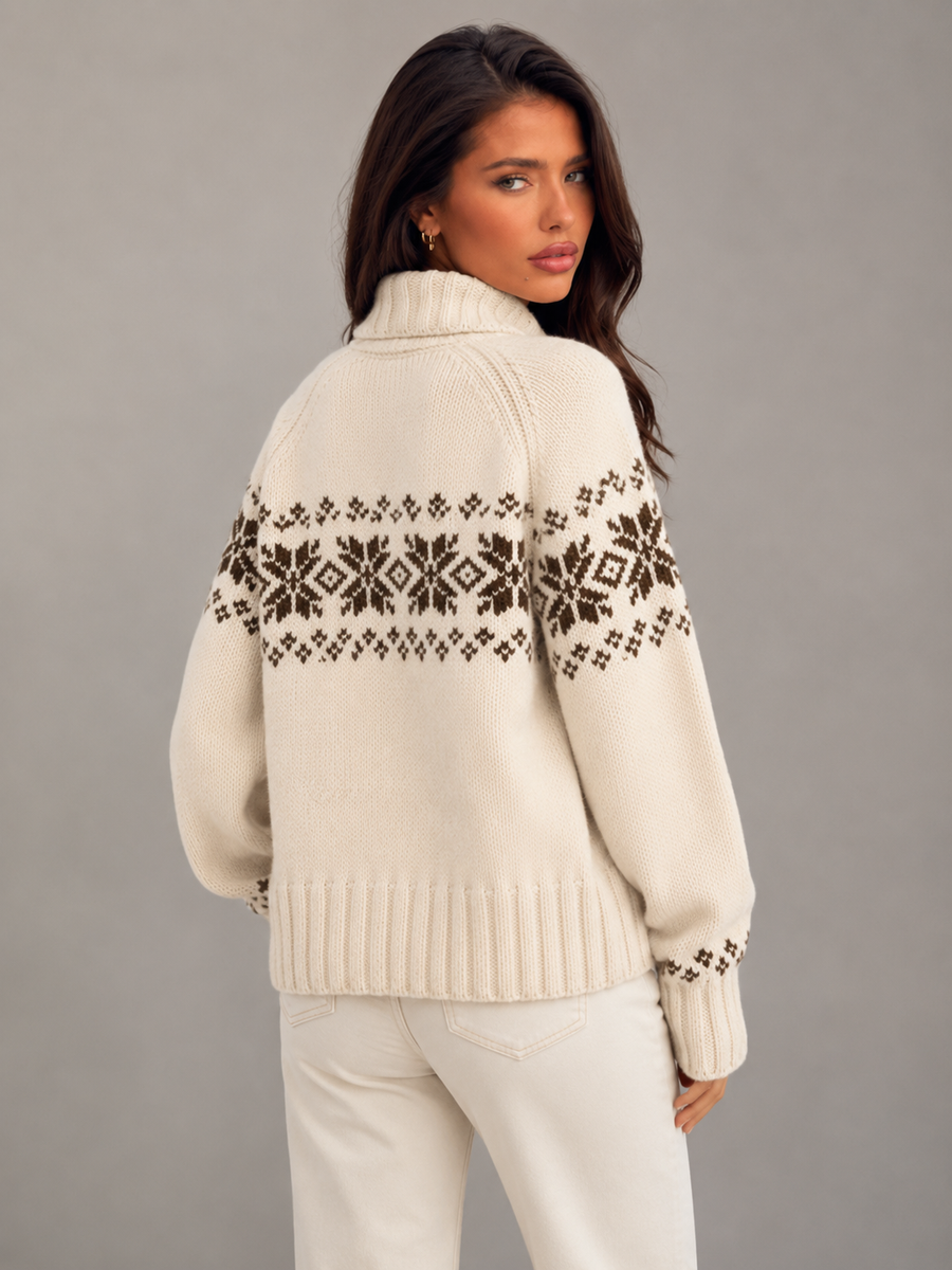 Women's Fair Isle zip-up knit cardigan with a patterned yoke
