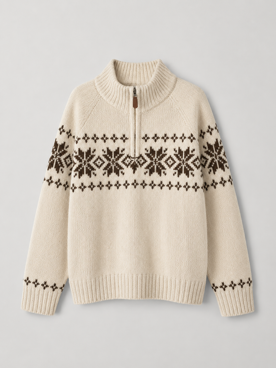 Women's Fair Isle zip-up knit cardigan with a patterned yoke