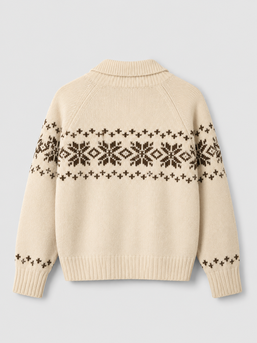 Women's Fair Isle zip-up knit cardigan with a patterned yoke