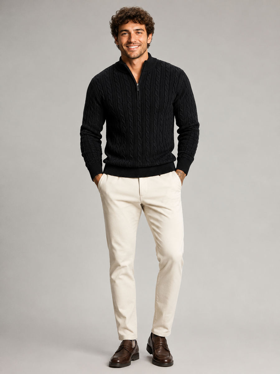 Men's all-over cable knit half-zip jumper