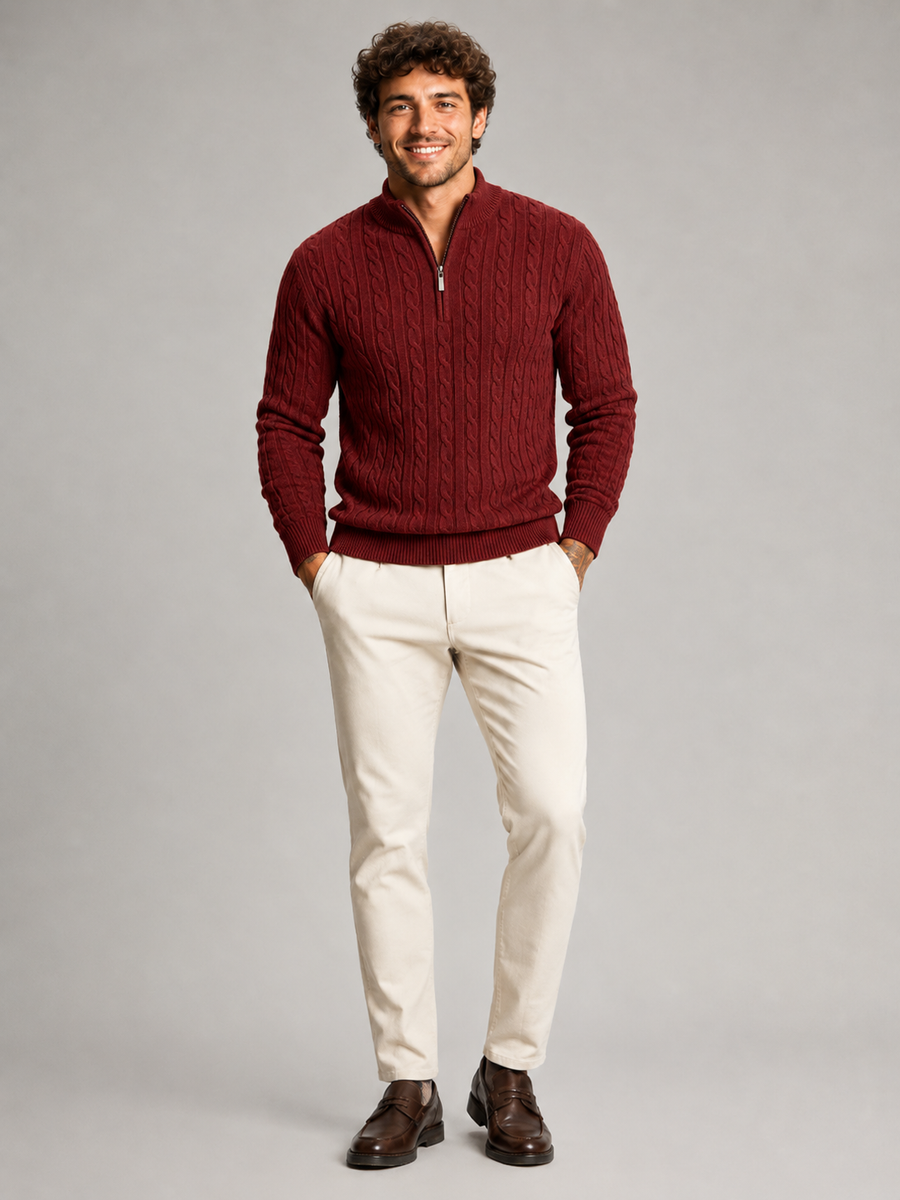 Men's all-over cable knit half-zip jumper