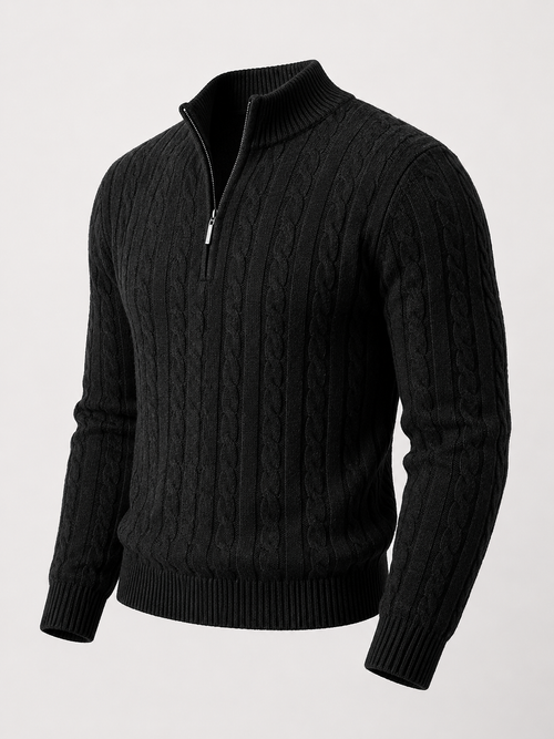 Men's all-over cable knit half-zip jumper